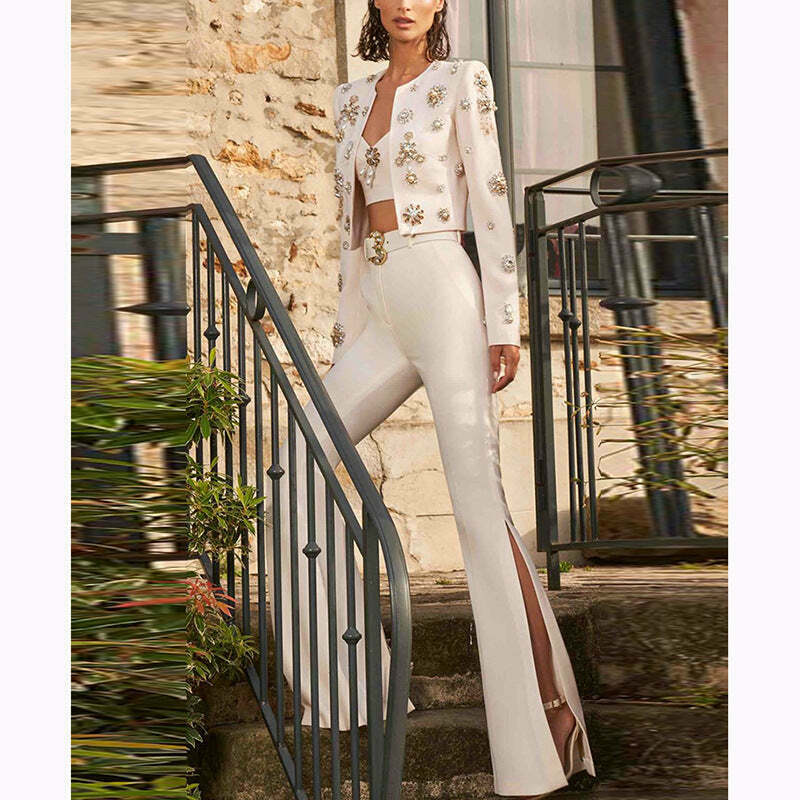 Rhinestone Short Jacket Suit for Women - Y2K Fashion Statement with Coquette Aesthetic
