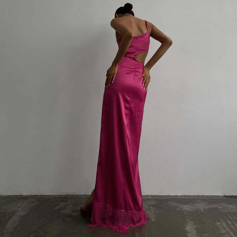 Rosette Tassels High Slit Dress - Y2K Fashion Statement with Coquette Aesthetic and Grunge Style