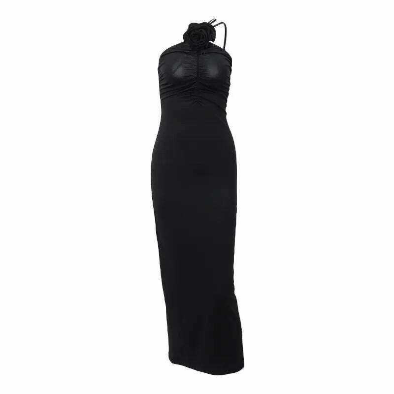 Rosy Reveal Backless Skinny Dress - Y2K Fashion Statement with Coquette Aesthetic and Grunge Style