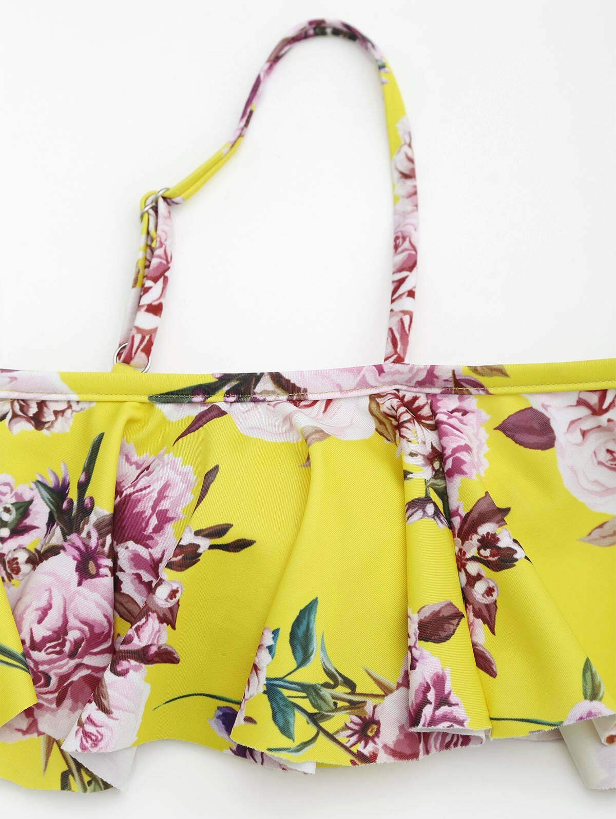 Ruffled Floral Off-Shoulder High-Waisted Bikini for Y2K Fashion Enthusiasts
