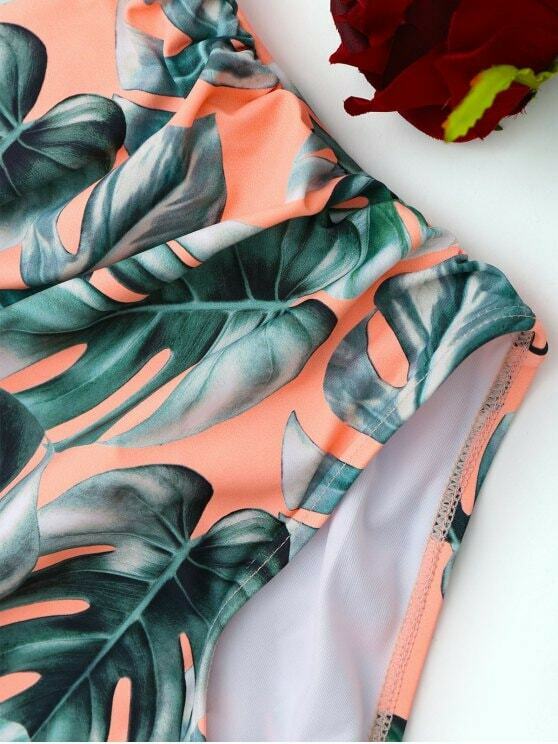 Ruffled Palm Leaf High Waist Bikini - Y2K Fashion Swimwear for Women