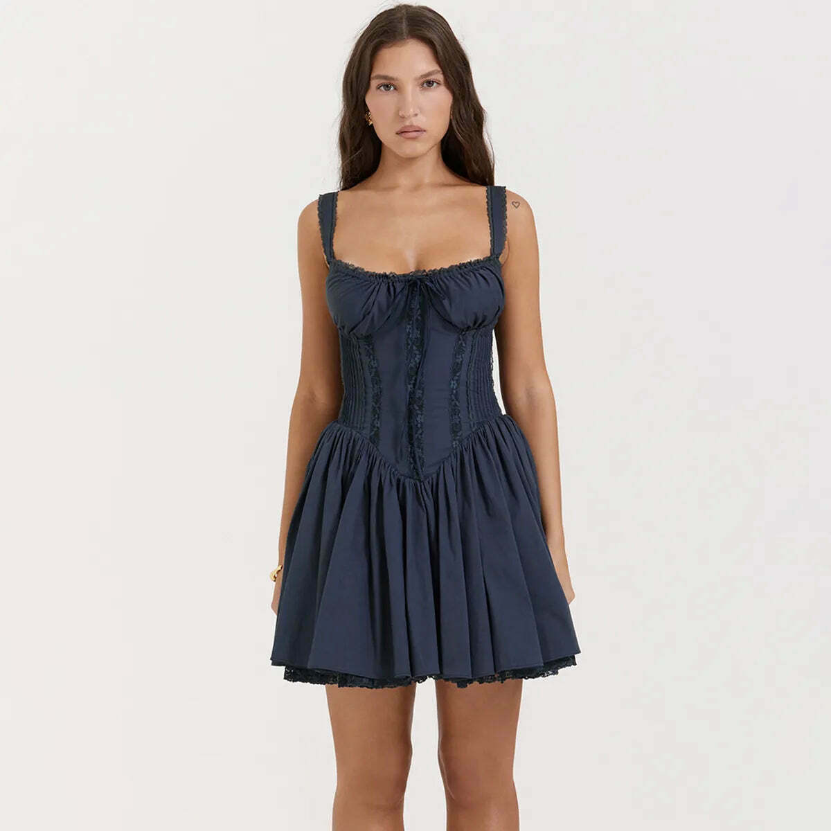 Rustic Romance Corset Mini Dress - Elegant Y2K Fashion for Women