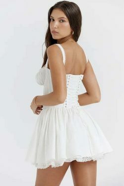 Rustic Romance Corset Mini Dress - Elegant Y2K Fashion for Women