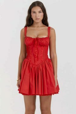 Rustic Romance Corset Mini Dress - Elegant Y2K Fashion for Women