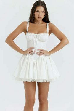 Rustic Romance Corset Mini Dress - Elegant Y2K Fashion for Women