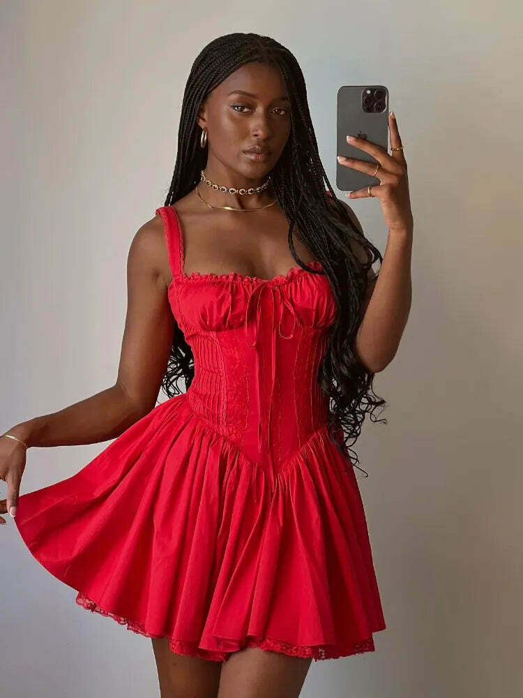 Rustic Romance Corset Mini Dress - Elegant Y2K Fashion for Women