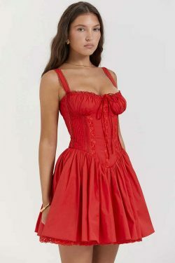 Rustic Romance Corset Mini Dress - Elegant Y2K Fashion for Women
