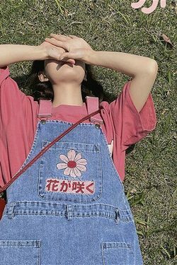 Sakura Embroidery Dungaree Shorts - Y2K Fashion with Coquette Aesthetic