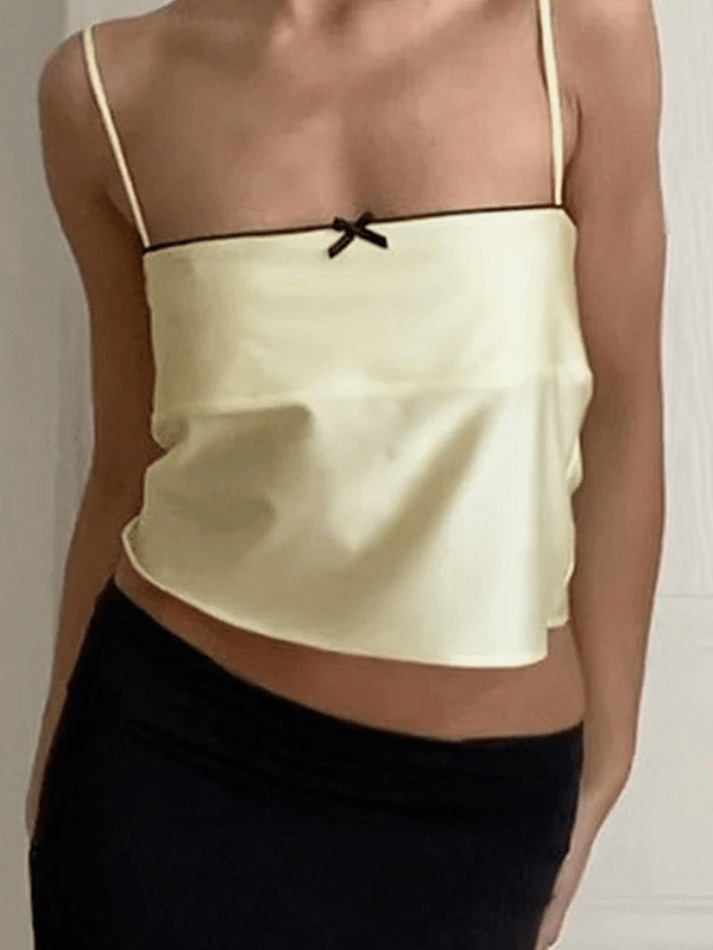 Satin Bow Cami Top: Y2K Coquette Grunge Aesthetic Cute Tops Pastel