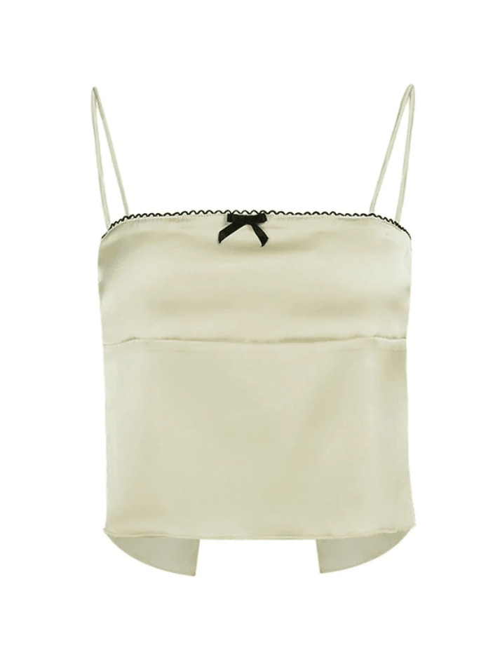 Satin Bow Cami Top: Y2K Coquette Grunge Aesthetic Cute Tops Pastel