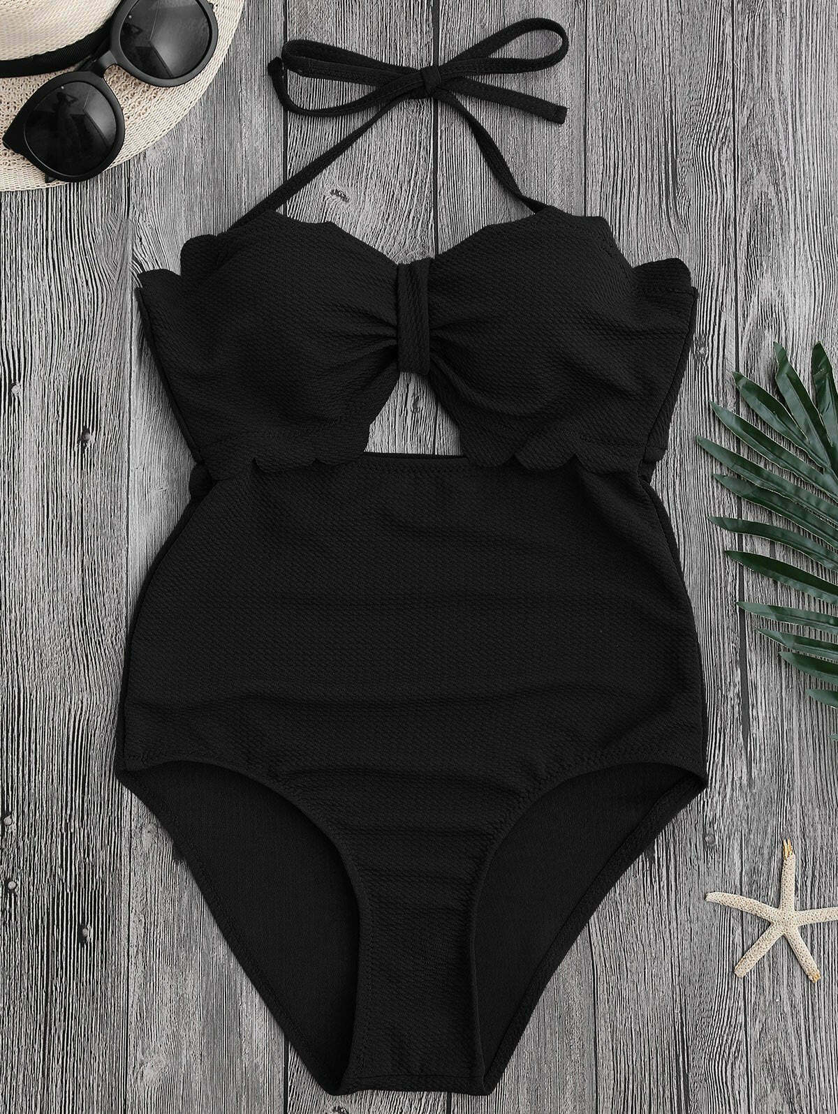 Scalloped Swimwear with High Leg Cut - Y2K Fashion Aesthetic for Women