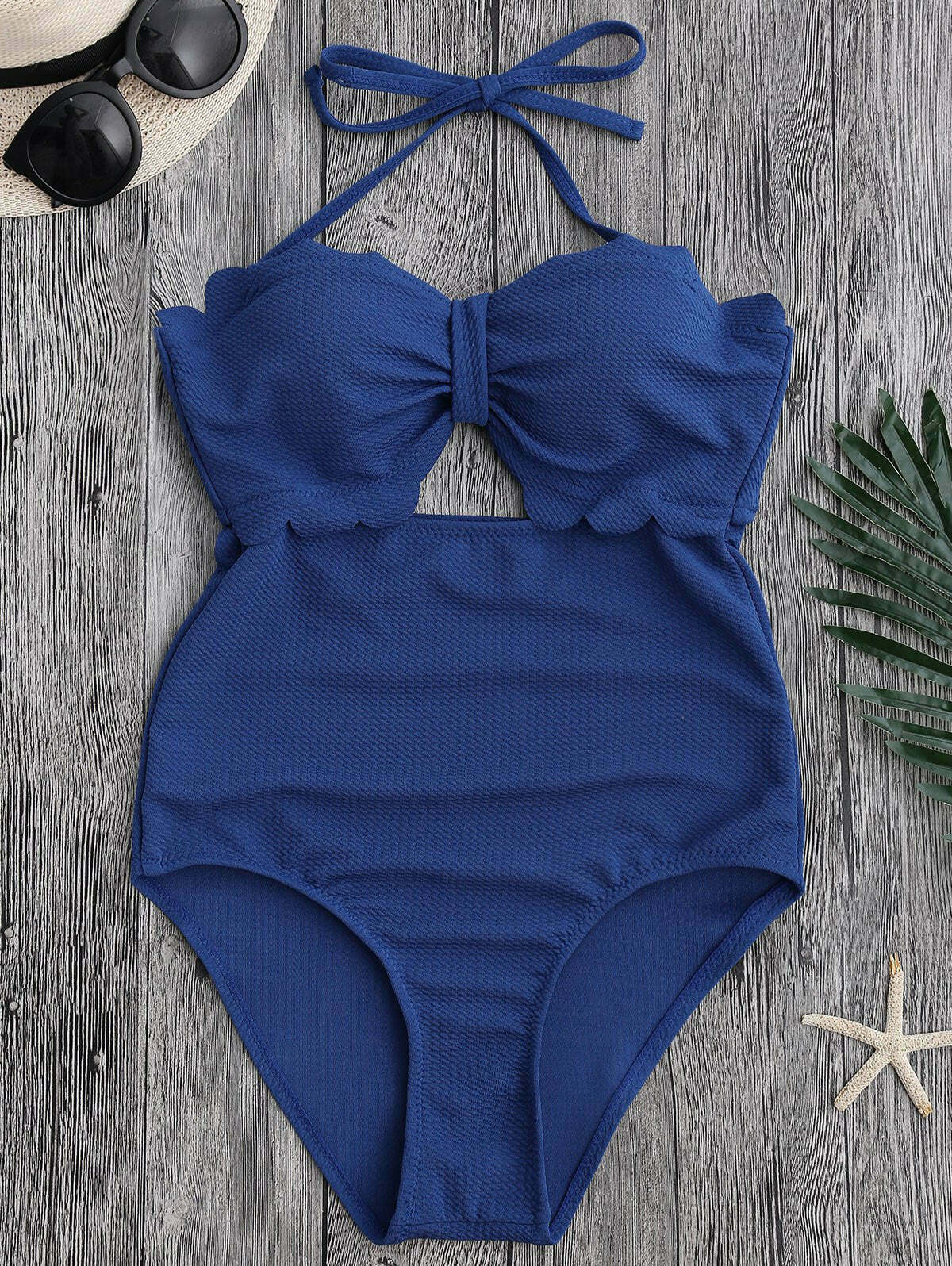 Scalloped Swimwear with High Leg Cut - Y2K Fashion Aesthetic for Women