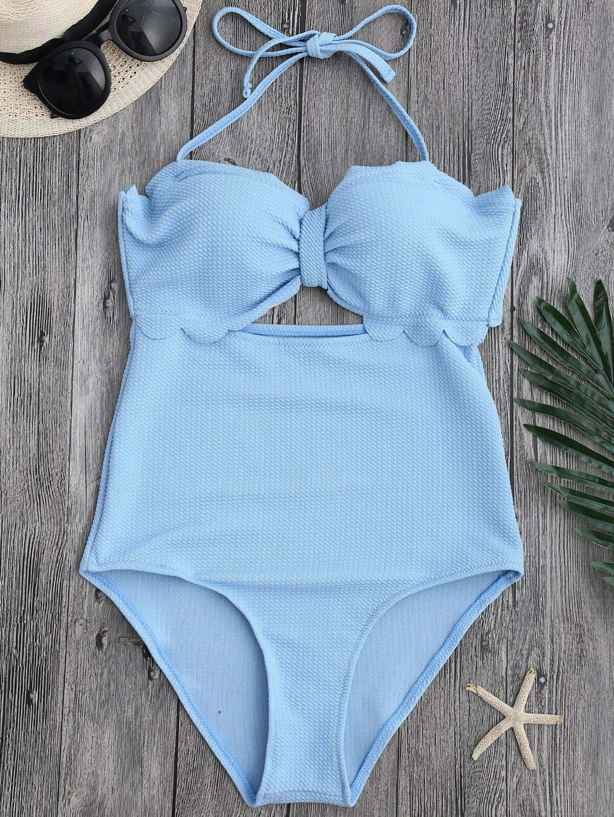 Scalloped Swimwear with High Leg Cut - Y2K Fashion Aesthetic for Women