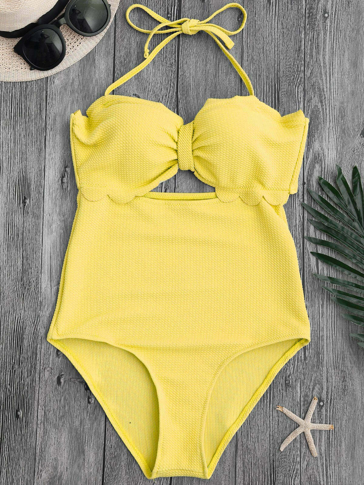 Scalloped Swimwear with High Leg Cut - Y2K Fashion Aesthetic for Women