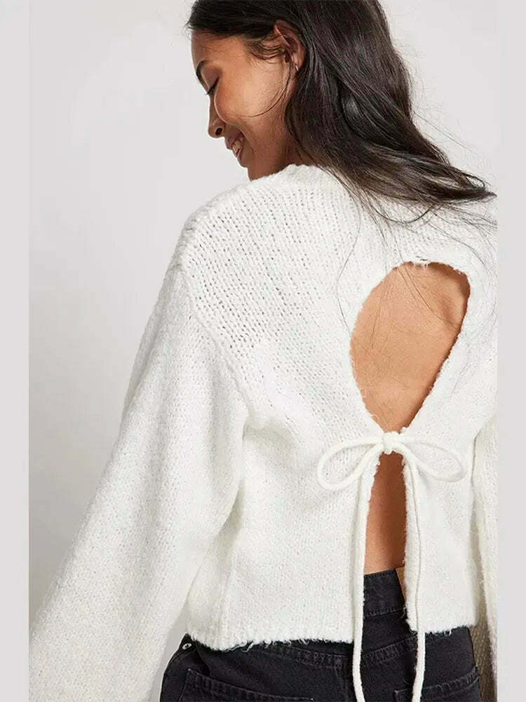 Sculpted Serenity Backless Knit Top - Y2K Coquette Grunge A