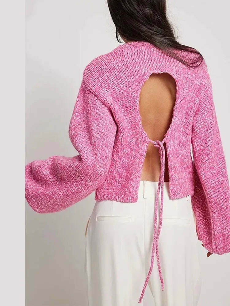 Sculpted Serenity Backless Knit Top - Y2K Coquette Grunge A
