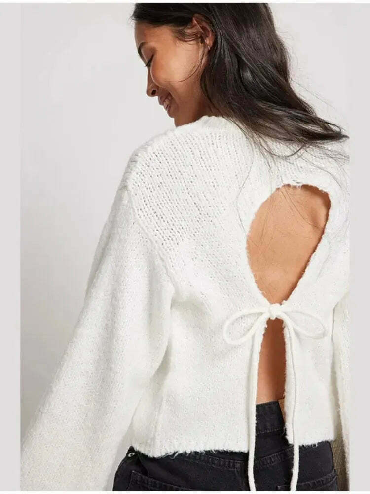 Sculpted Serenity Backless Knit Top - Y2K Coquette Grunge A