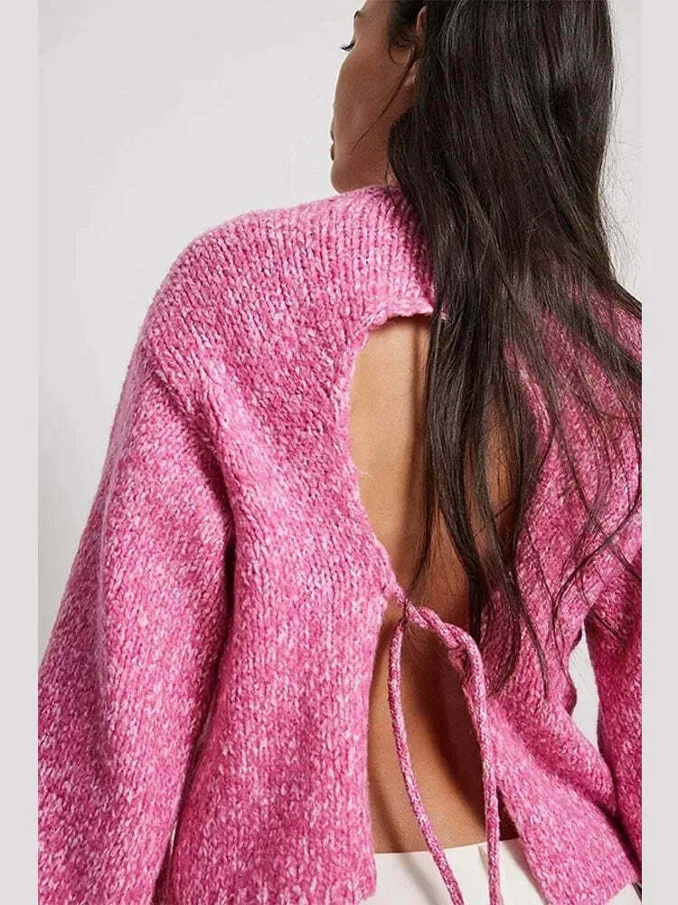Sculpted Serenity Backless Knit Top - Y2K Coquette Grunge A