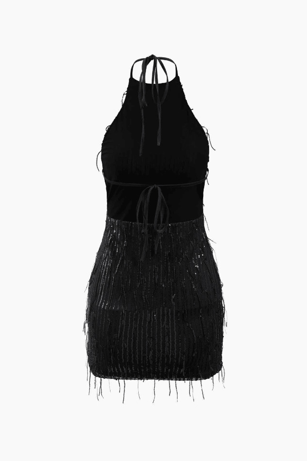 Sequin Embellished Halter Mini Dress for Y2K Fashion Enthusiasts