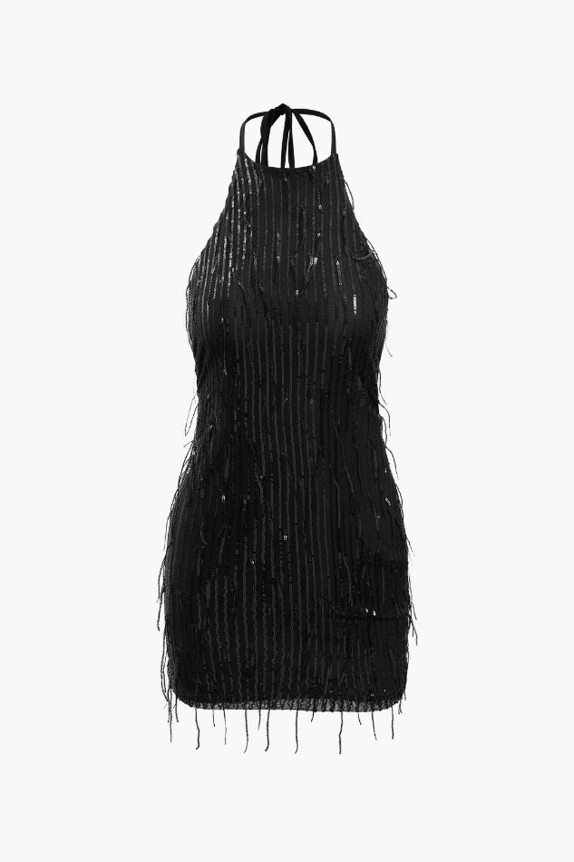 Sequin Embellished Halter Mini Dress for Y2K Fashion Enthusiasts