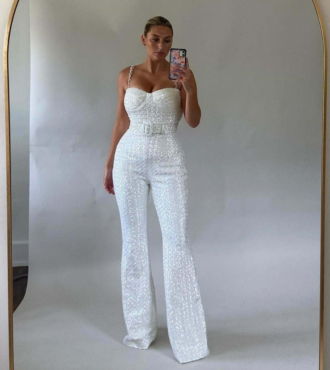 Sequin Jumpsuit with Chain Belt - Y2K Fashion Statement - Coquette Aesthetic & Grunge Style