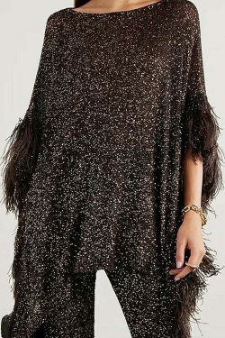 Sequin Tassel Pants Suit for Y2K Fashion: Coquette Aesthetic & Grunge Style