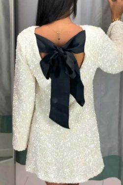 Sequined Dress: Y2K Aesthetic Long-Sleeved Loose Fit - Coquette Style Glamour with a Touch of Grunge