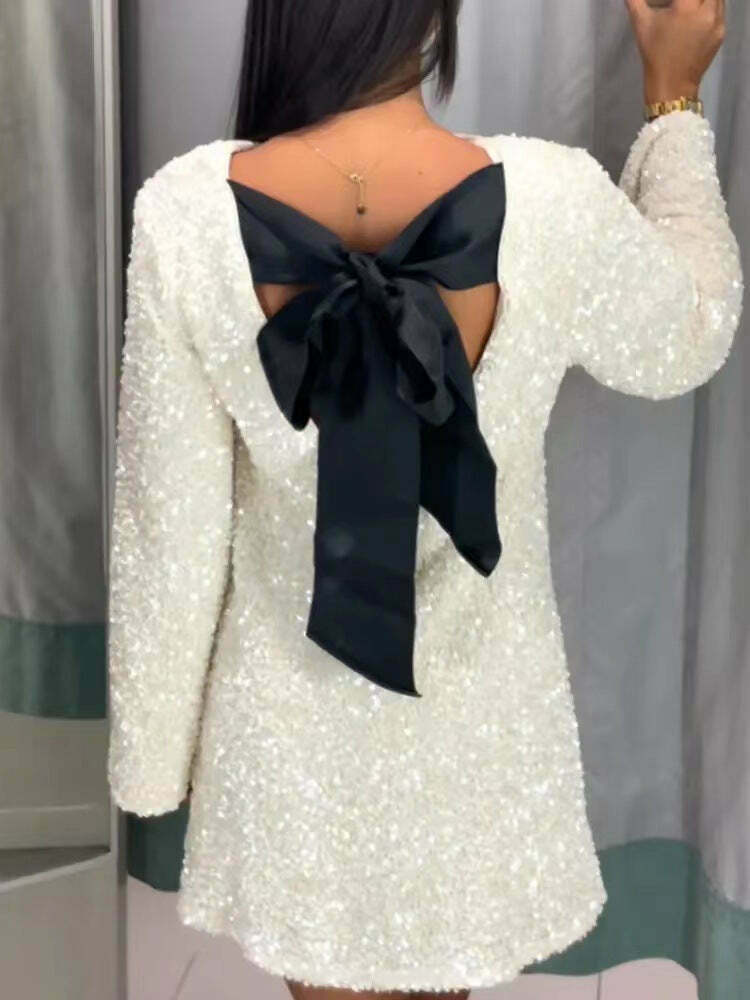 Sequined Dress: Y2K Aesthetic Long-Sleeved Loose Fit - Coquette Style Glamour with a Touch of Grunge
