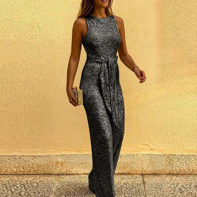 Sequined Silver Dot Jumpsuit: Y2K Fashion Sleeveless Coquette Aesthetic Outfit