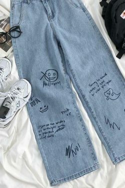 Sesame Street Cartoon Printed Blue Straight Jeans - Y2K Fashion Aesthetic for Women
