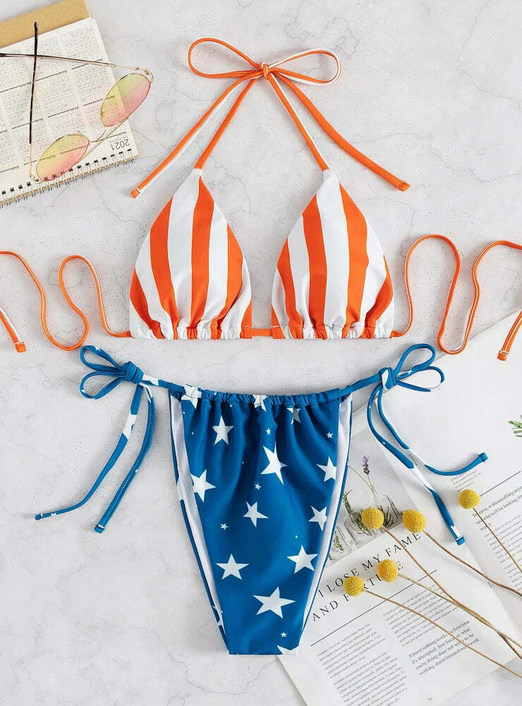 Sexy Star Stripe Bikini - Y2K Fashion Swimwear for Women with a Flirty Aesthetic