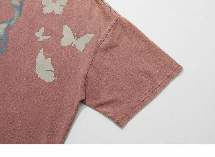 Shadow Butterflies Vintage Wash T-Shirt - Y2K Fashion Grunge Aesthetic Cute Tops Pastel Goth