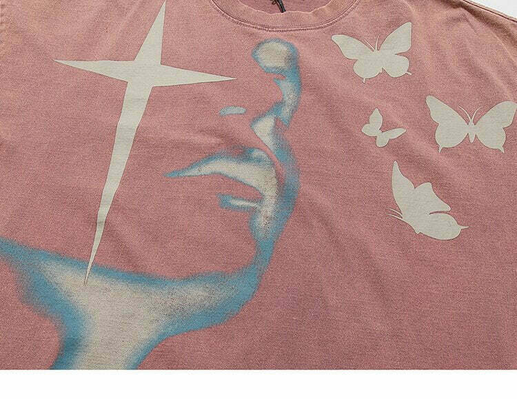 Shadow Butterflies Vintage Wash T-Shirt - Y2K Fashion Grunge Aesthetic Cute Tops Pastel Goth