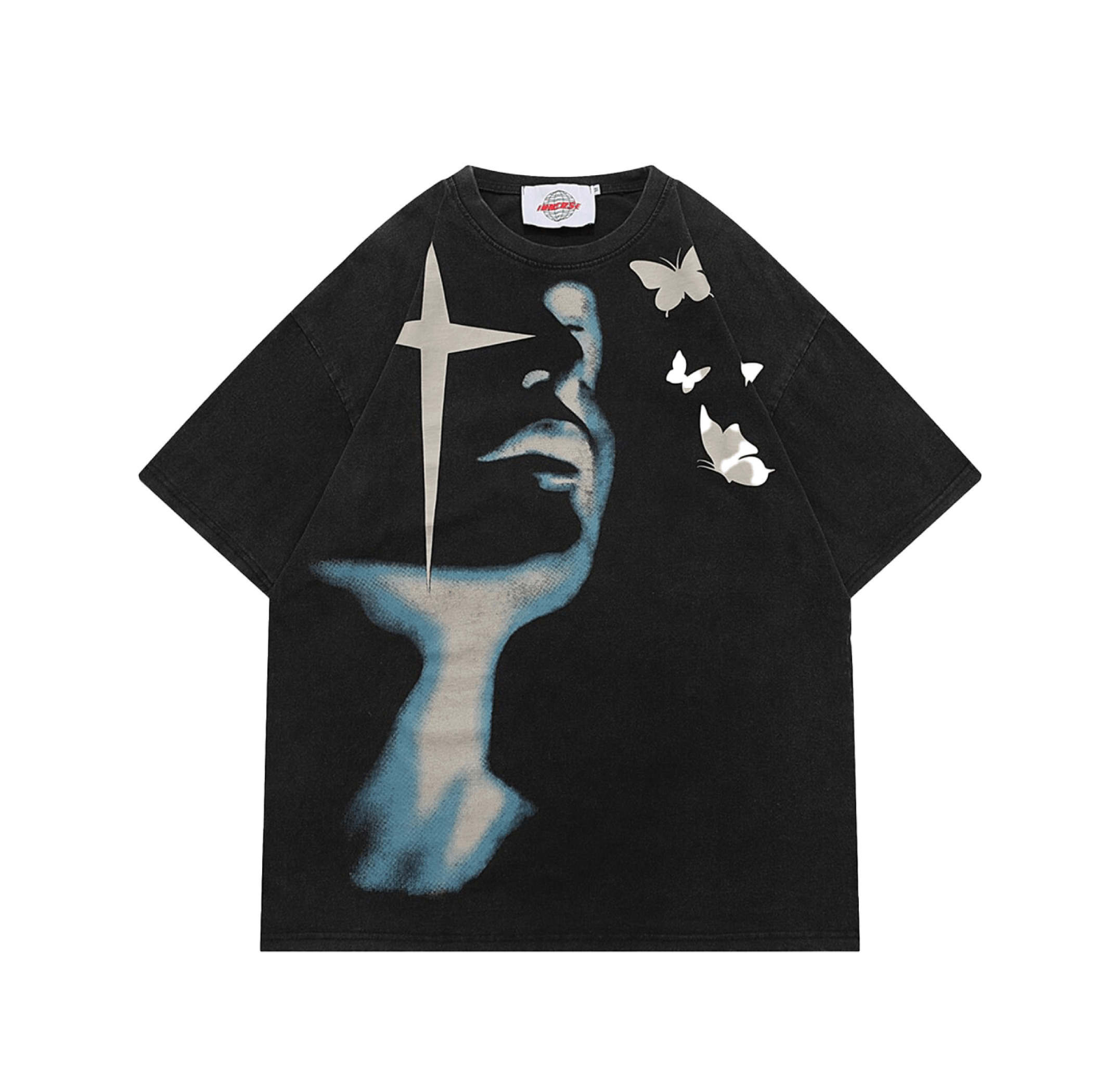 Shadow Butterflies Vintage Wash T-Shirt - Y2K Fashion Grunge Aesthetic Cute Tops Pastel Goth