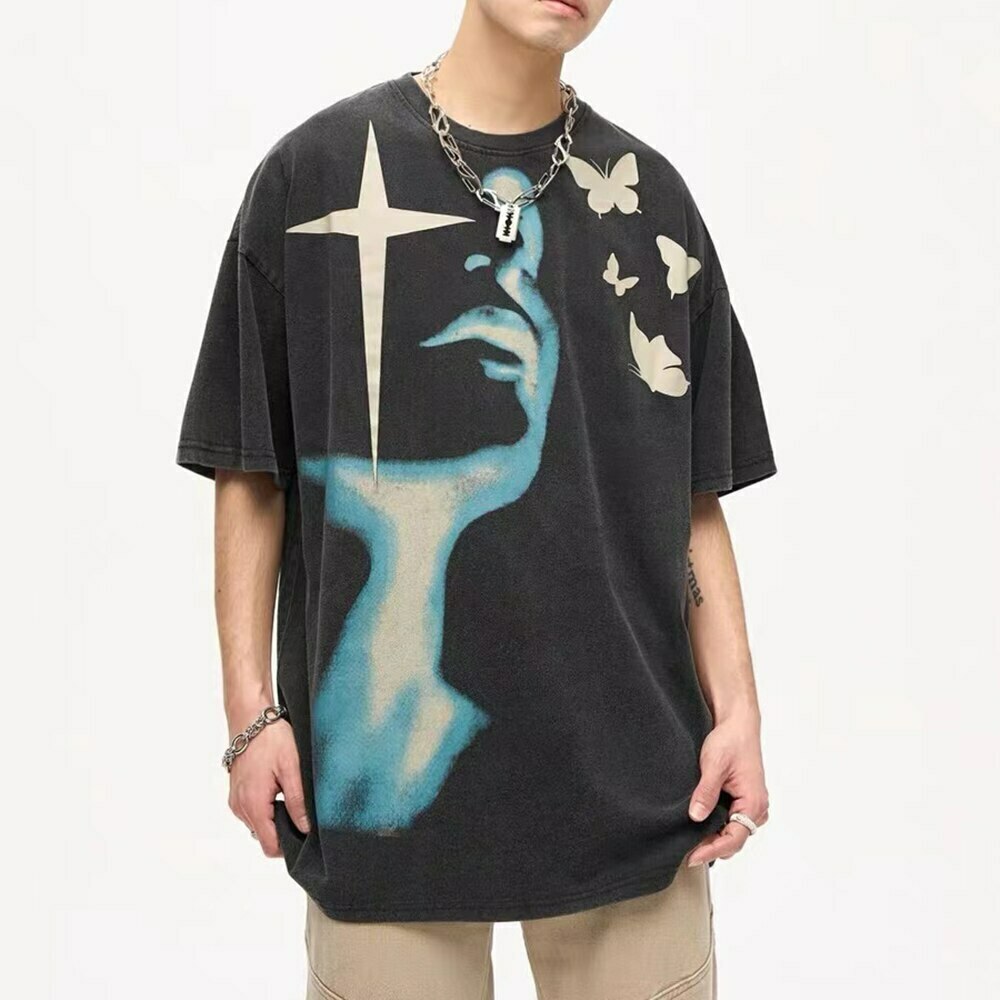 Shadow Butterflies Vintage Wash T-Shirt - Y2K Fashion Grunge Aesthetic Cute Tops Pastel Goth