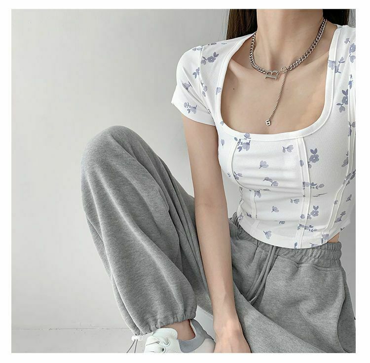 Shea Floral Crop Top - Y2K Fashion - Coquette Aesthetic - Grunge Style - Cute Tops - Pastel Goth