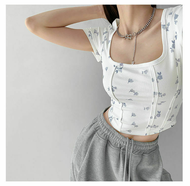 Shea Floral Crop Top - Y2K Fashion - Coquette Aesthetic - Grunge Style - Cute Tops - Pastel Goth