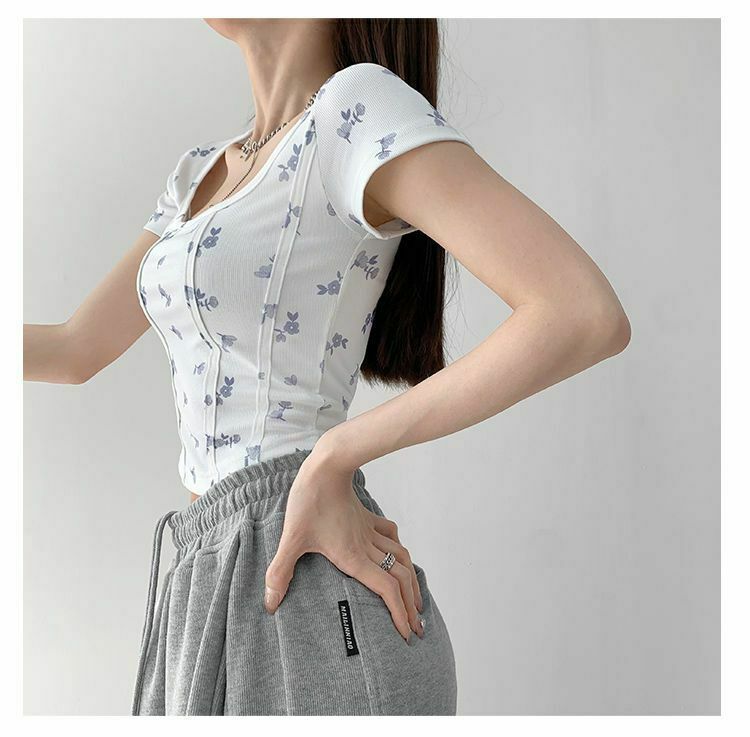 Shea Floral Crop Top - Y2K Fashion - Coquette Aesthetic - Grunge Style - Cute Tops - Pastel Goth