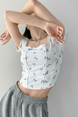 Shea Floral Crop Top - Y2K Fashion - Coquette Aesthetic - Grunge Style - Cute Tops - Pastel Goth