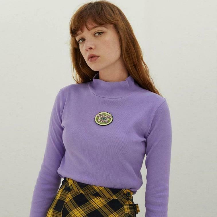 Sick Sad World Purple Turtleneck: Y2K Aesthetic Coquette Fashion Grunge Style Cute Top