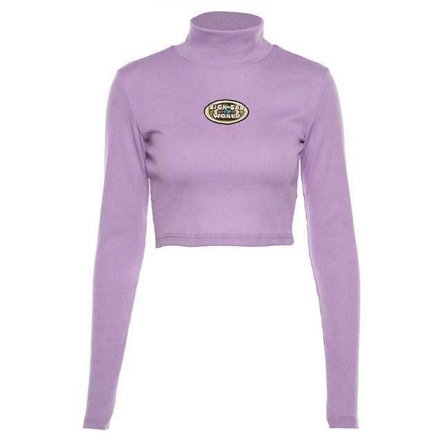 Sick Sad World Purple Turtleneck: Y2K Aesthetic Coquette Fashion Grunge Style Cute Top