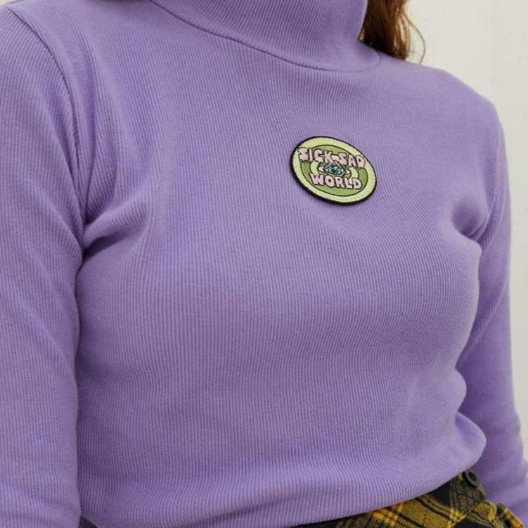 Sick Sad World Purple Turtleneck: Y2K Aesthetic Coquette Fashion Grunge Style Cute Top
