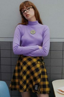 Sick Sad World Purple Turtleneck: Y2K Aesthetic Coquette Fashion Grunge Style Cute Top
