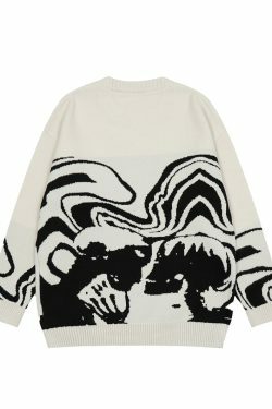 Skeleton Kiss Graphic Sweater - Y2K Aesthetic Coquette Style - Grunge Fashion Statement