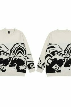Skeleton Kiss Graphic Sweater - Y2K Aesthetic Coquette Style - Grunge Fashion Statement