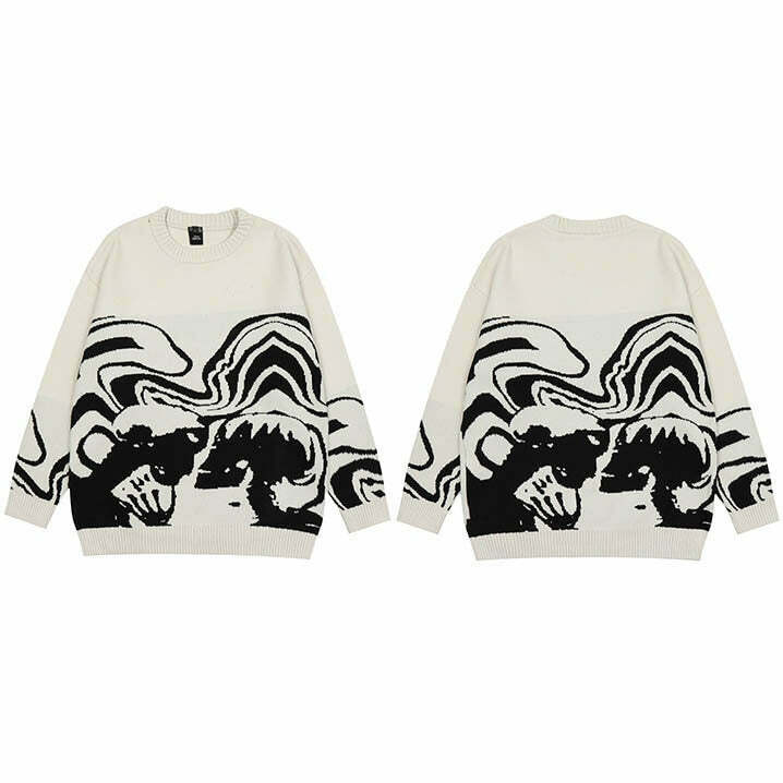 Skeleton Kiss Graphic Sweater - Y2K Aesthetic Coquette Style - Grunge Fashion Statement