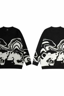 Skeleton Kiss Graphic Sweater - Y2K Aesthetic Coquette Style - Grunge Fashion Statement
