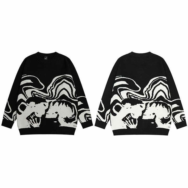 Skeleton Kiss Graphic Sweater - Y2K Aesthetic Coquette Style - Grunge Fashion Statement