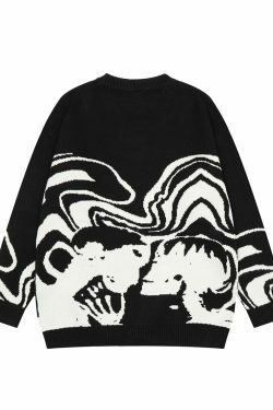Skeleton Kiss Graphic Sweater - Y2K Aesthetic Coquette Style - Grunge Fashion Statement