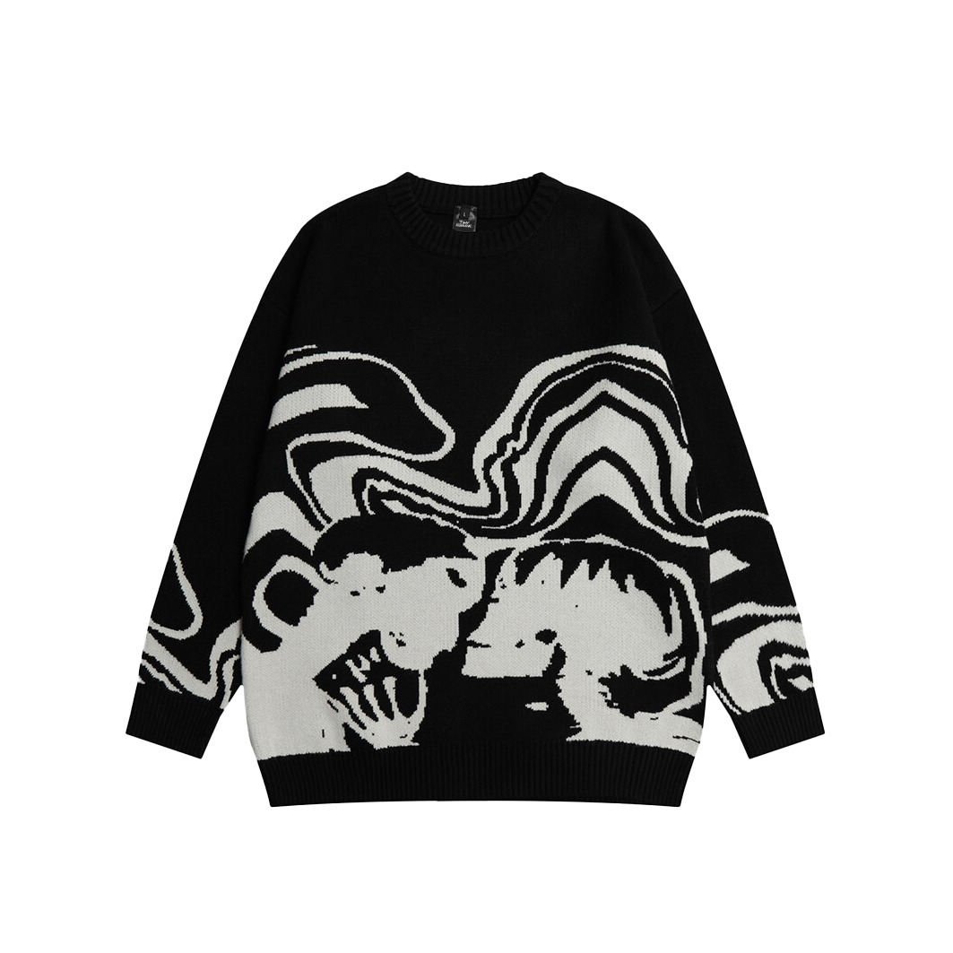 Skeleton Kiss Graphic Sweater - Y2K Aesthetic Coquette Style - Grunge Fashion Statement